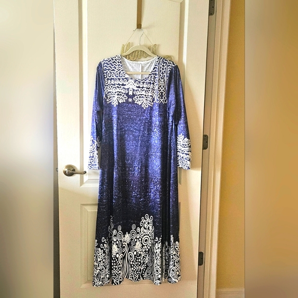 Blue Dress Plus Siee  looks like lace edges 0X 14/16 NEW - Picture 1 of 16
